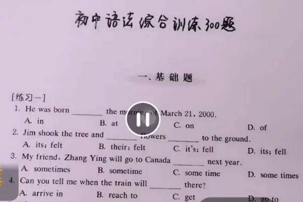 瓶子老师初中英语语法易错题300题视频讲解课 网课视频