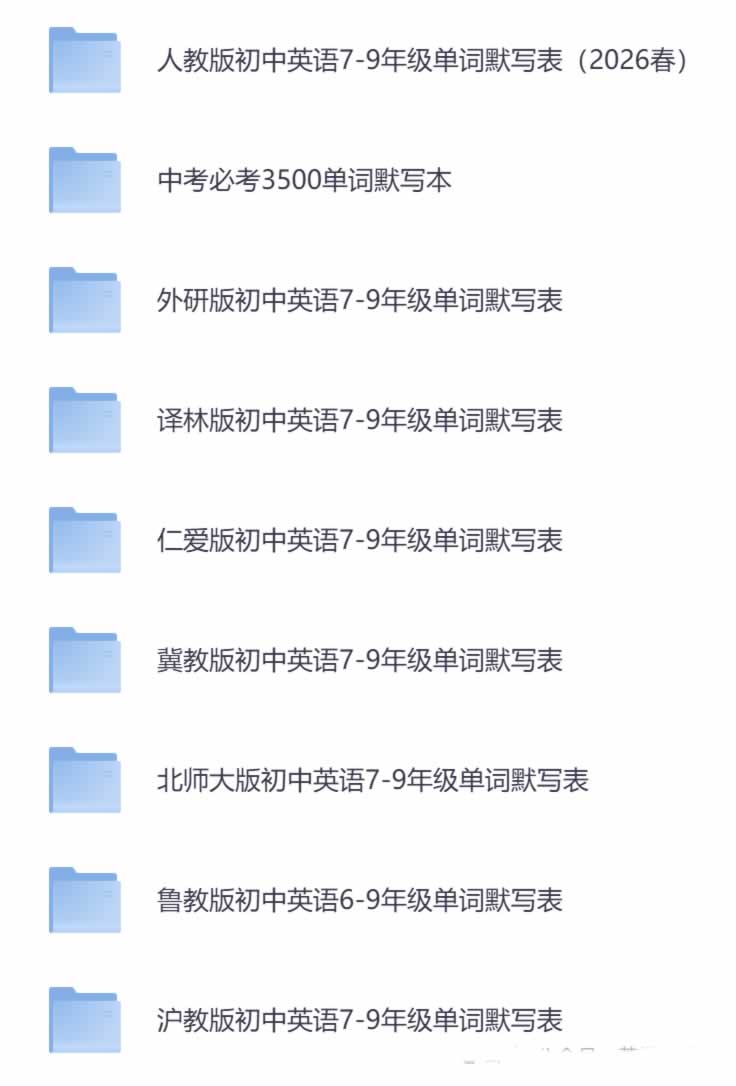 2026春最新版初中英语《单词默写表》7 9年级上下册(网盘打包下载)全套