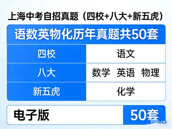 上海中考自招真题电子版四校+八大+新五虎历年真题语数英物化 共50套