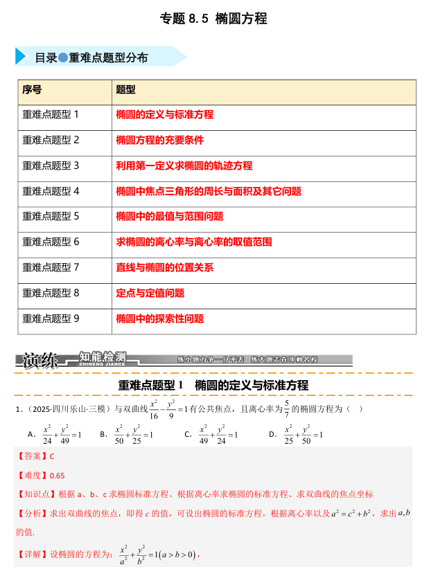 2026《高考数学&bull;一轮复习重点难点题型》精练 专题8.5 椭圆方程(九类重难点题型精练)