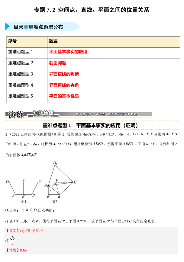 2026《高考数学&bull;一轮复习重点难点题型》精练 专题7.2 空间点 直线 平面之间的位置关系(五类重难点题型精练)