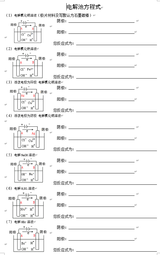 2026届高三一轮复习&mdash;&mdash;电解池、电解原理电极反应式书写