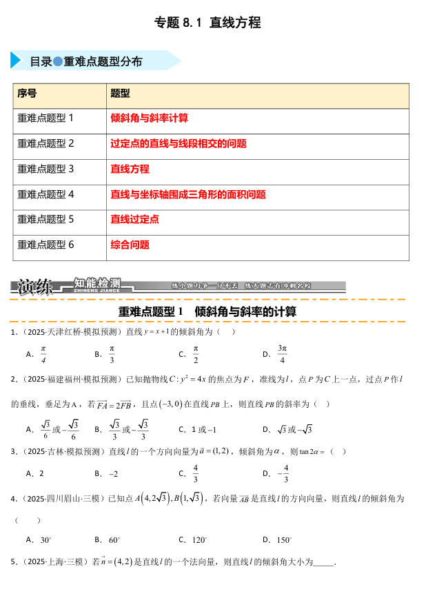 2026《高考数学&bull;一轮复习重点难点题型》精练 专题8.1 直线方程(六类重难点题型精练)