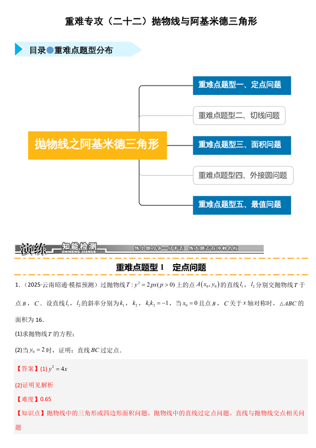 2026《高考数学&bull;一轮复习重点难点题型》精练 重难专攻(二十二)抛物线与阿基米德三角形(五类重难点题型精练)