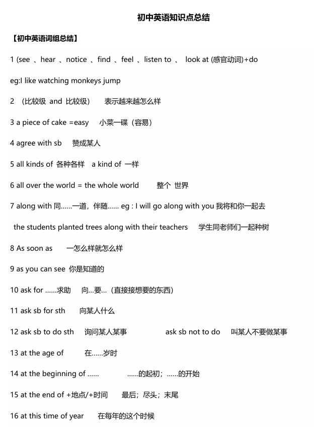 初中英语知识点总结（45页干货资料）