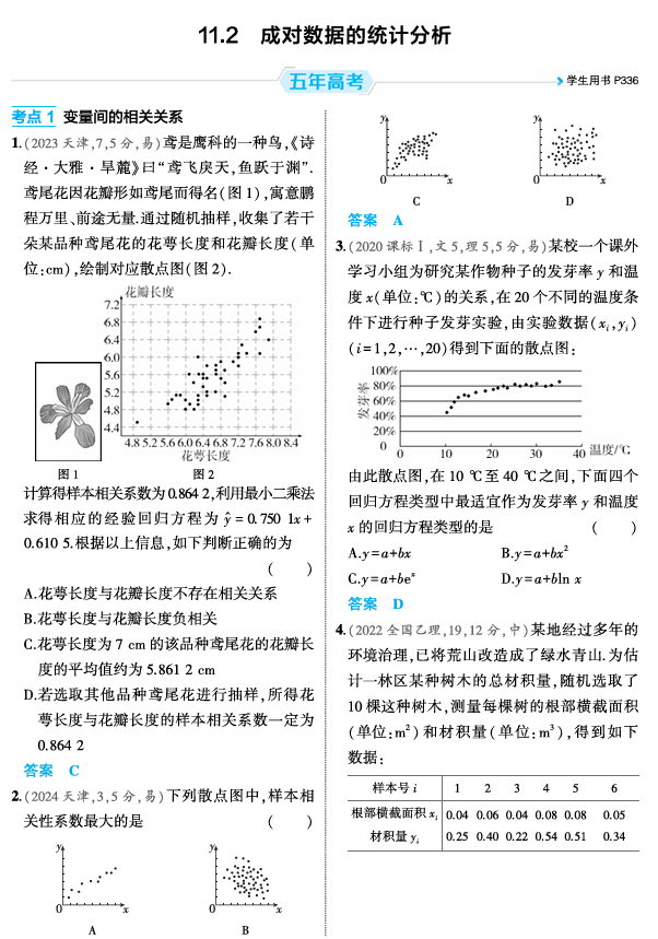 2026《53高考总复习A版》数学 精练册 11 2 成对数据的统计分析