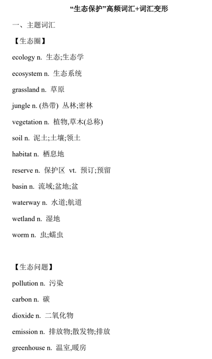 2026届高考英语复习：&ldquo;生态保护&rdquo;高频词汇清单+