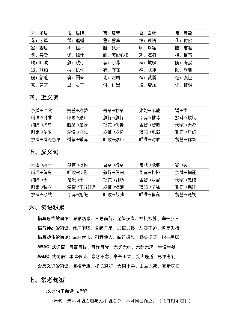 部编版语文五年级下册第六单元知识清单