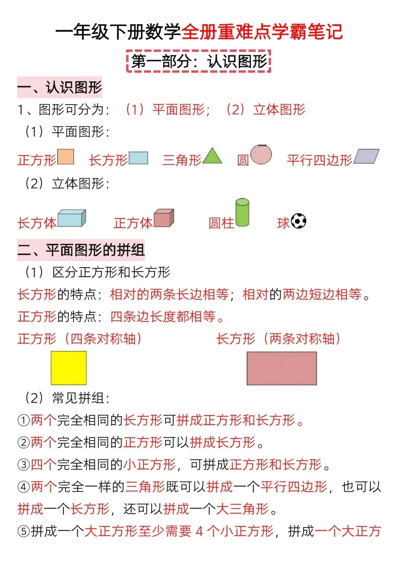一年级下学期数学&mdash;&mdash;重难点笔记练习（学生版）