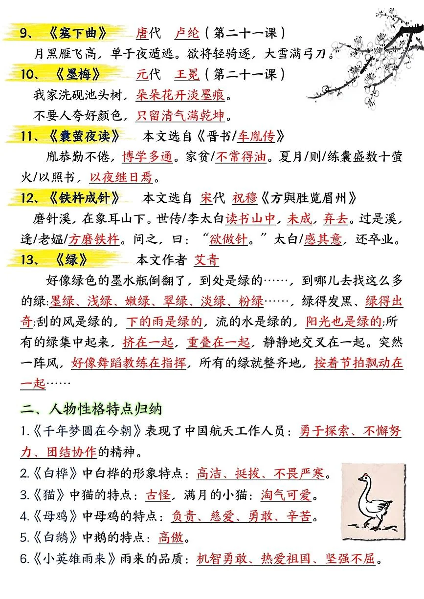 统编版四年级语文下册【期末总复习重点知识点归纳整理-共29页】练习含答案