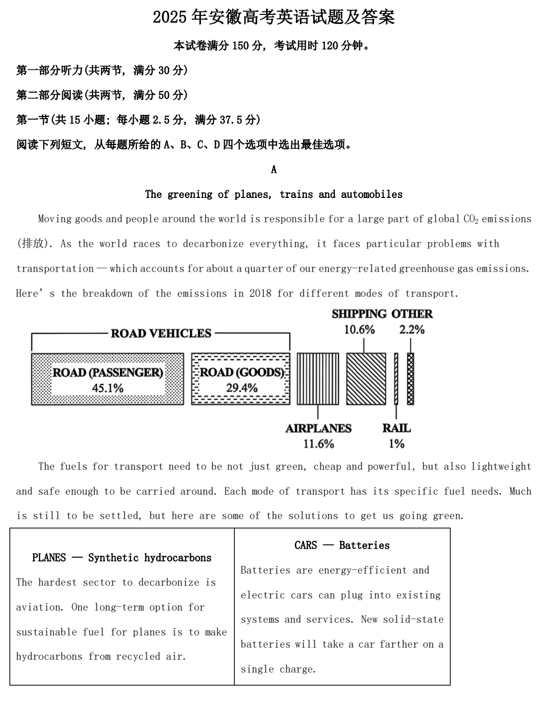 2025年安徽高考英语试题及答案