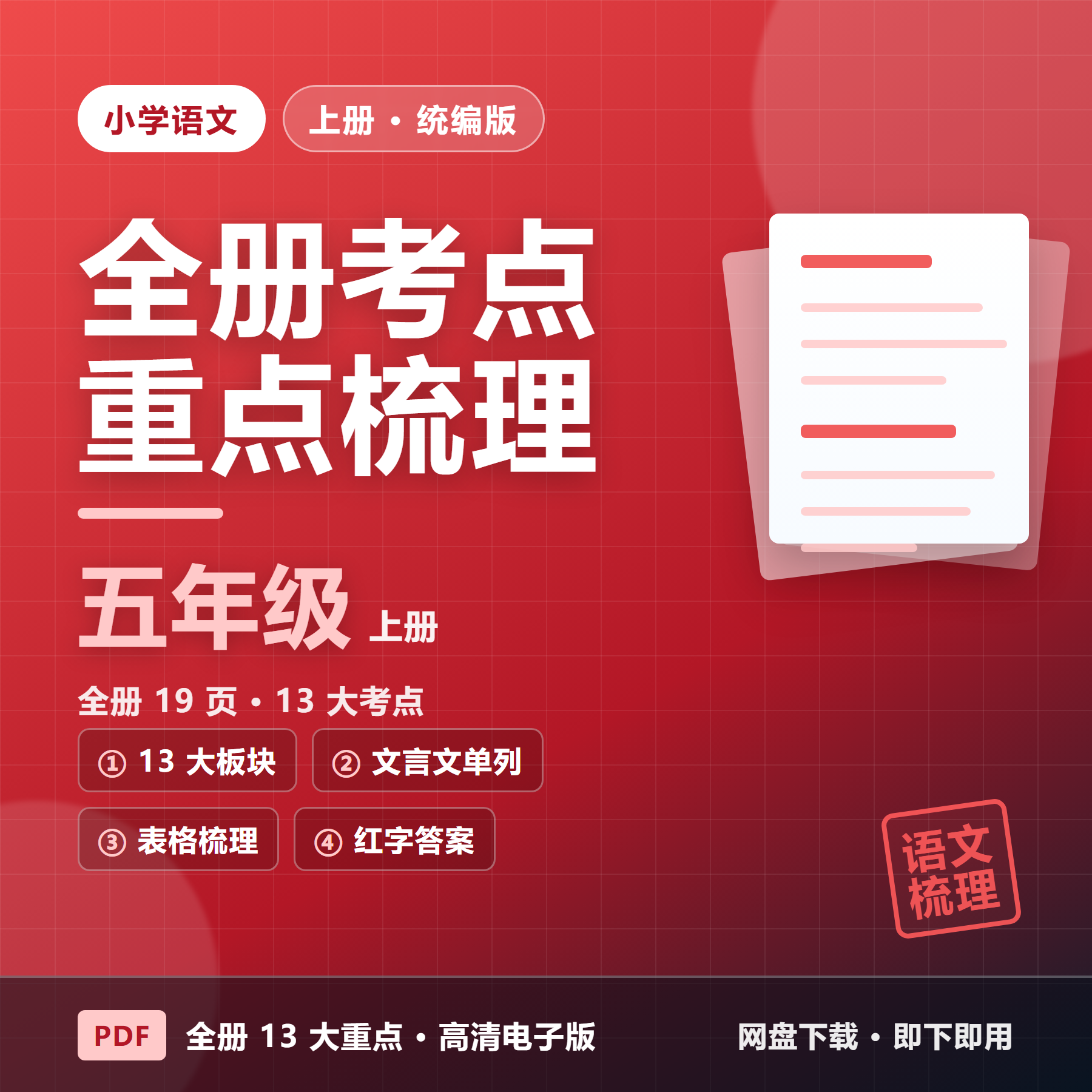 26秋统编版五年级上册语文《全册13大重点梳理》考点汇总（19页）